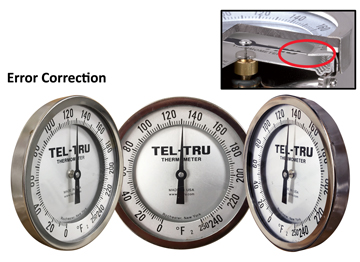 An anti-parallax dial improves thermometer accuracy when reading from an angle