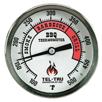 Barbecue Thermometer, 3 inch aluminum dial BQ300, 4 inch stem, RED zones