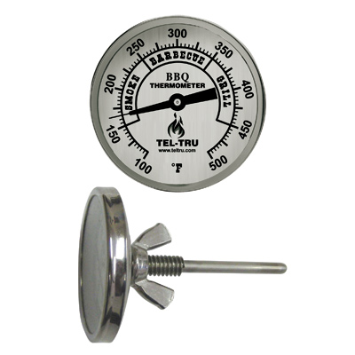 Tel-Tru - Barbecue Thermometer, 2 inch aluminum dial BQ225, 2.5 inch stem,  zones