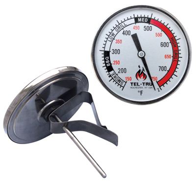 Tel-Tru - Barbecue Thermometer, 2 inch aluminum dial BQ225, 2.5 inch stem,  zones