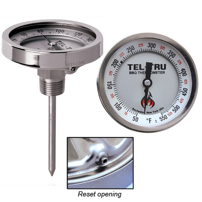 Barbecue Cooker and Smoker Thermometer, 3 inch aluminum dial BQ300R, with  Calibration Reset, 4 Stem, 50/550 degrees F