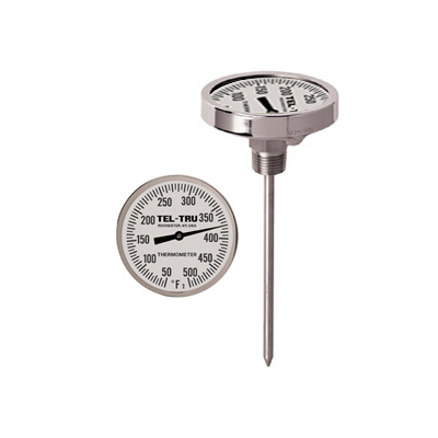 Tel-Tru BQ300 Barbecue Thermometer 3 inch Black Dial with Zones 4 inch Stem 100/500 Degrees F