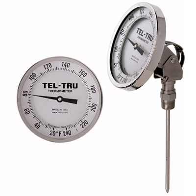 Tel-Tru 42100262 Model Aa575R Resettable Bi-Metal Process Grade Thermometer 1/2 Npt Adjustable Angle Back Connection +/- 1% Full Span Acc Stainless Steel 5 Dial 0.250 Diameter x 2.5 Long 304Ss Stem 50/300 Degrees Fahrenheit 